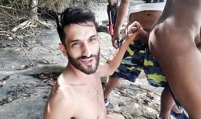 I found 2 dudes at a nude beach and we began deep throating their peckers