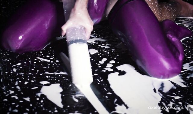 Abysse Gets Milk Enema Into Broad Open Dark-Skinned Pooper