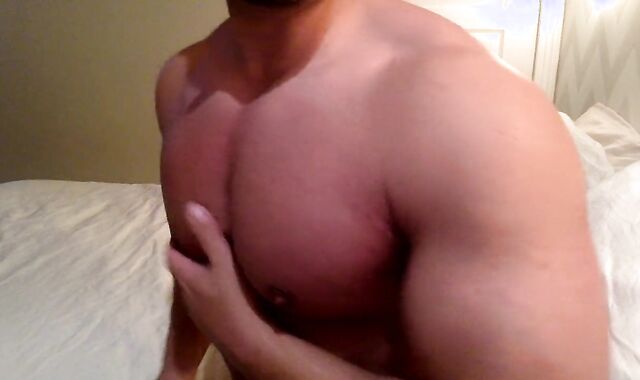 Lubing and adoring my good-sized bodybuilder torso and puffies