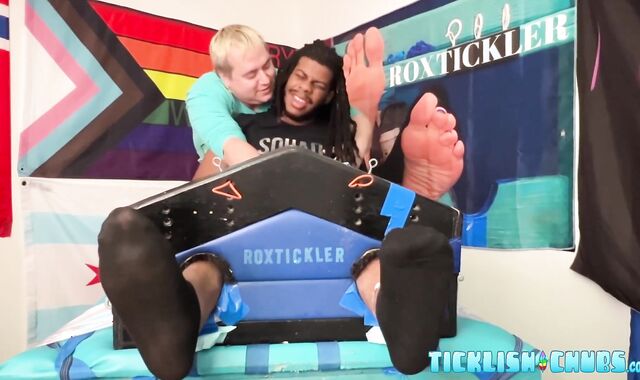 Subordinated black fellow tickled all over feet and luscious-juicy beef whistle