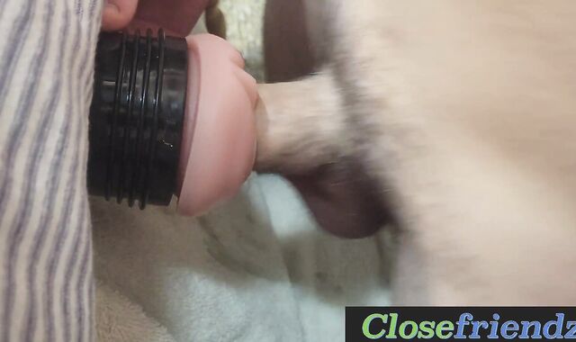 Best Buddies Pummel the Fleshlight Together - Using Jism as Lubricant