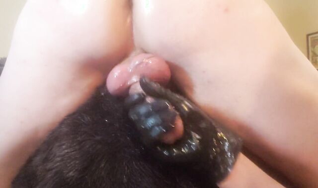 Gloved hands milk his beef whistle until he shoots a load. bum have joy included! ????????????