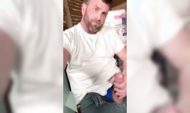 Construction worker solo male getting off on job site.