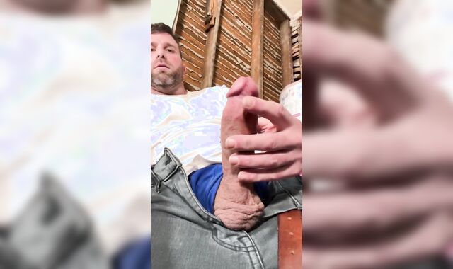 Construction worker solo male getting off on job site.