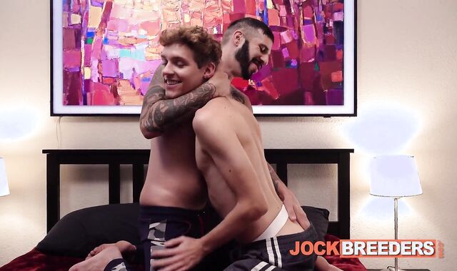 JockBreeders - Ginger lad sits on jocks face before drill