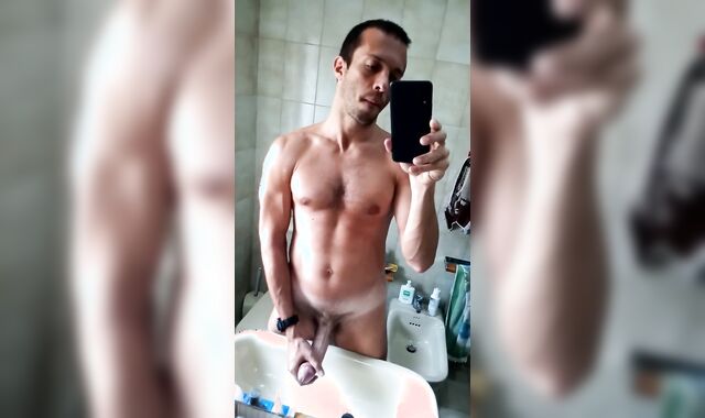 Draining off in front of the mirror