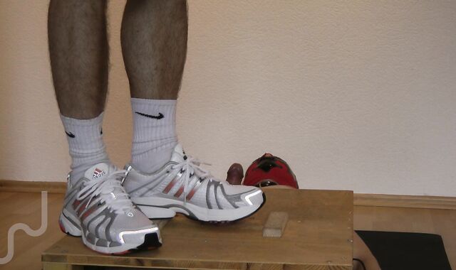 1 hour testicles stomping (stomp cell) with sneakers, shoes, barefeet, & jizz