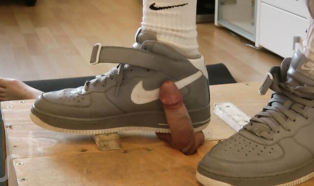 1 hour testicles stomping (stomp cell) with sneakers, shoes, barefeet, & jizz