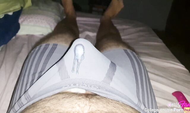 Jacking with two magic magic wands, cumming through underwear, jizz in boxers