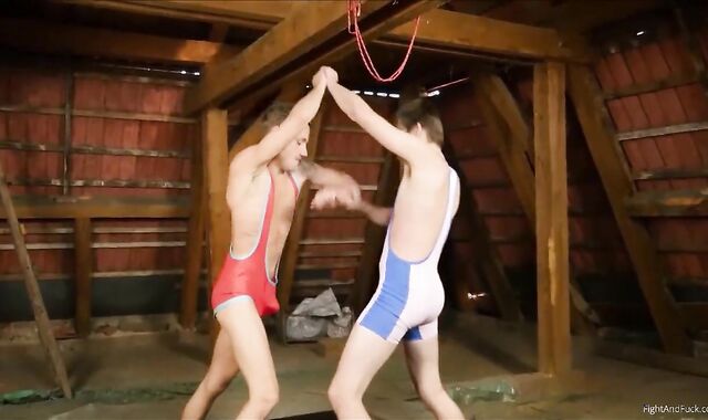 Wrestling French Dudes Gargling Off Together