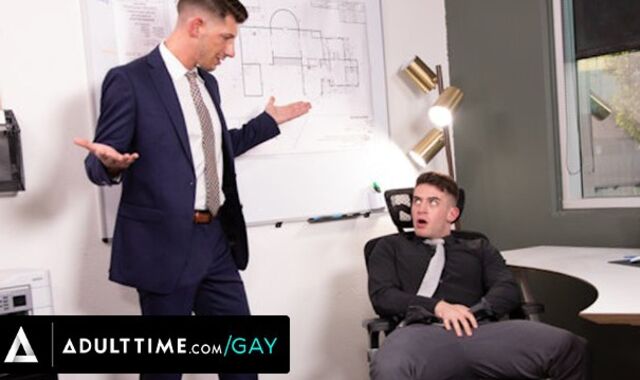 ADULT TIME - Trevor Brooks' Gay Boss Jordan Starr CAUGHT Him Milking Off In The Office!