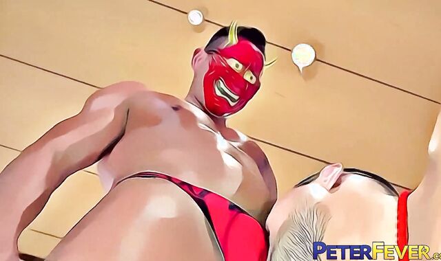 PETERFEVER Beefy Hairy Man Ryuji Restrains And Pokes Tied Rio