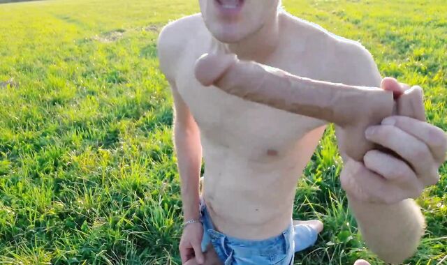 The guy finishes off on a bang stick and drinks his cum