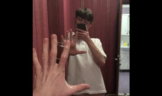 Wish Boy gorgeously Getting Off on herself at the Mirror / Huge Rod 23cm