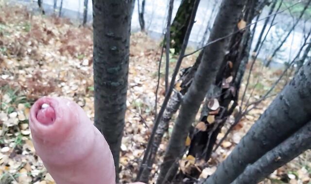 Uber-Cute dude milks big wool facialed jizz-shotgun near the road