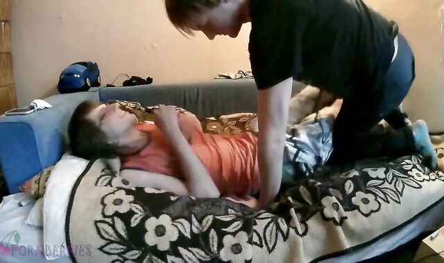 two lads are having fun in guest room and both jizm