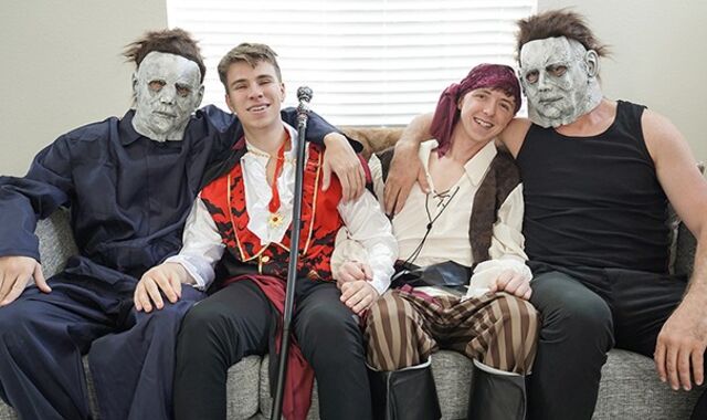 Twink Trade - Super-Penetrating-Super Hot And Ultra-Kinky Step-Dads Put On Costumes And Surprise Their Teenage Twinks On The Sofa