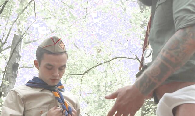 ScoutBoys - tall spectacular Scout Leader barebacks cherry lad scout in pink cigar
