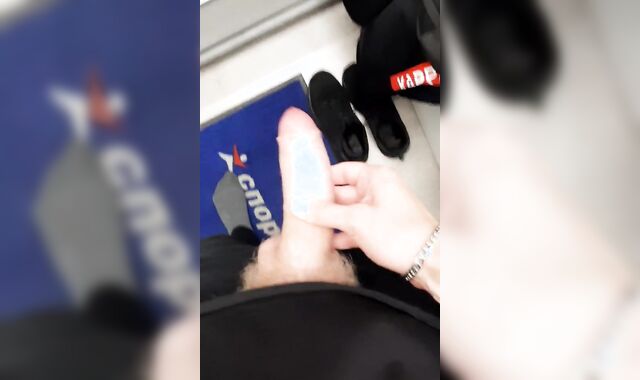 The guy spotted a magnificent guy in a sports store and in a fitting bedroom introducing him