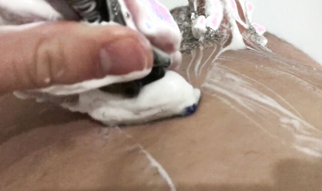 College Fellow Try Shave his LARGE KNOB (23cm) the Highly Very First Time / Totally Slick /