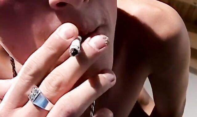Smoking fetish lad leans over for hard-core analizing