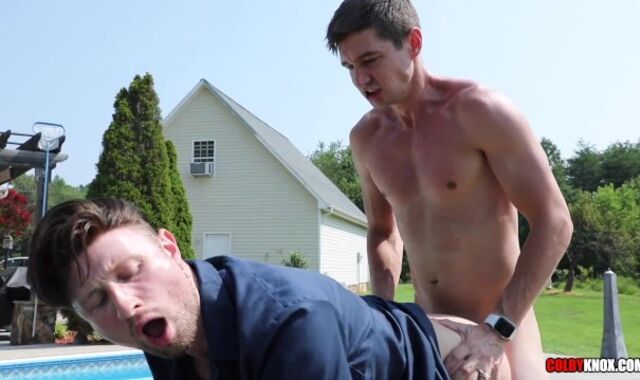 SPLENDID Uncircumcised Brit Repairer Drew Dixon gets Dicked Down HUMID by the pool