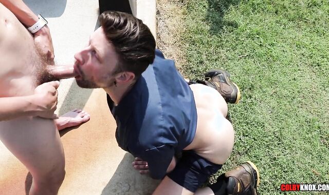 SPLENDID Uncircumcised Brit Repairer Drew Dixon gets Dicked Down HUMID by the pool
