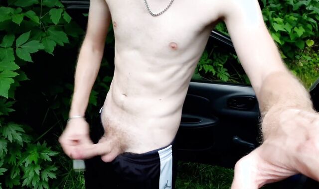 The dude in the forest pulverizes rock-rock-hard and humiliates an imaginary faggot