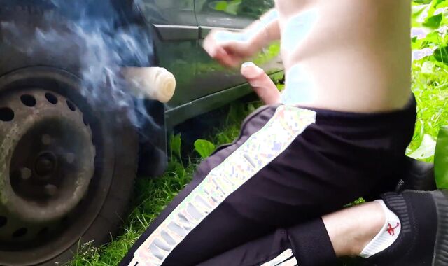 The dude in the forest pulverizes rock-rock-hard and humiliates an imaginary faggot