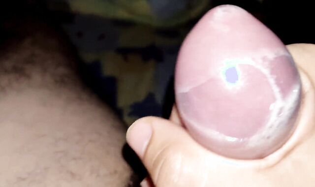 Milking off with rubber and jism-shot