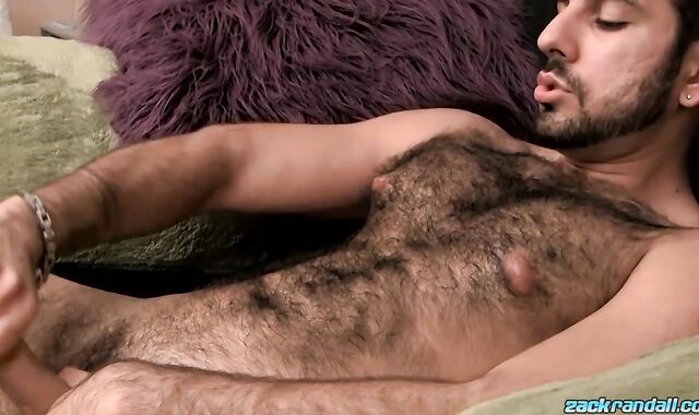 Fur Coated fledgling Dominic spunks all over his burly assets solo
