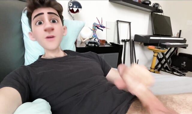 Uber-Lovely Anime Toon Dude Boy Strokes his Pink Cigar and Shoots A Flow on his Face