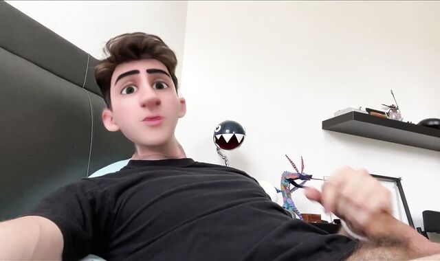 Uber-Lovely Anime Toon Dude Boy Strokes his Pink Cigar and Shoots A Flow on his Face