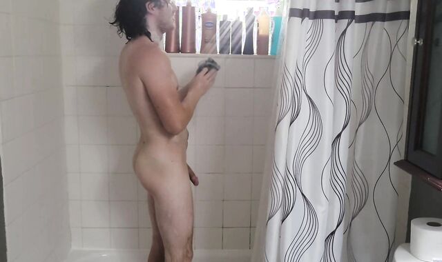 Sloppy college first-ever-timer grower takes a supah-super-cute, super hot shower after work.