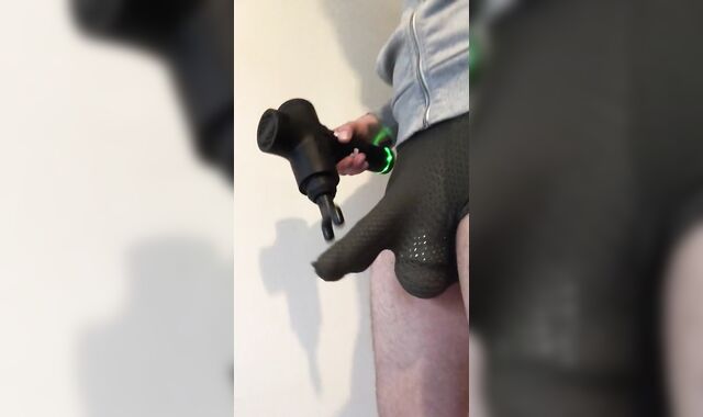 MASSAGE GUN meets my UNCUT DICK HEAD ** BALL WEIGHTS ON **