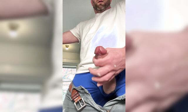 Construction worker solo male strokes off his massive perfect man sausage.