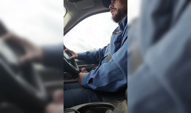 Blue neck harness worker jerks driving to work