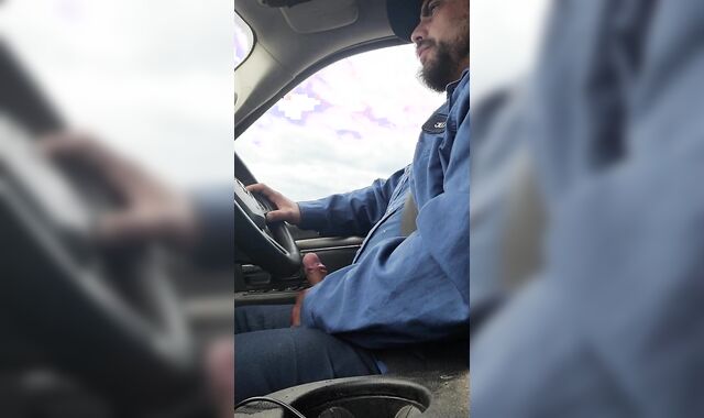 Blue neck harness worker jerks driving to work