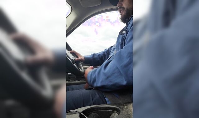 Blue neck harness worker jerks driving to work