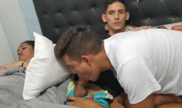 I gargle my stepbrother's schlong with my stepmother next to me....