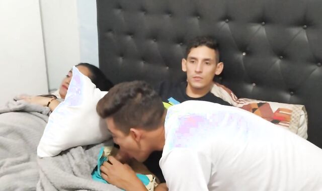 I gargle my stepbrother's schlong with my stepmother next to me....