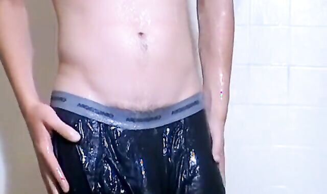 stud toying with his guy man meat while under the shower