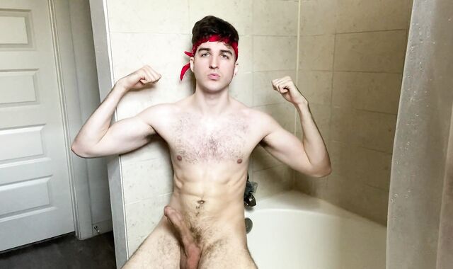 Molten Dude in Bandana Jacks his Yam-Sized White Dude-Meat after Showering