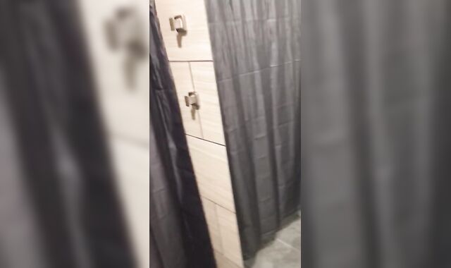 Milking off in the gym shower