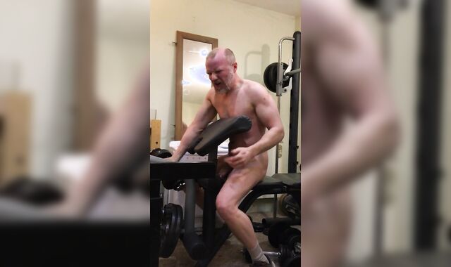 Humungous firm muscle boy gets turned on doing bicep curls, gets annoyed after failing last rep