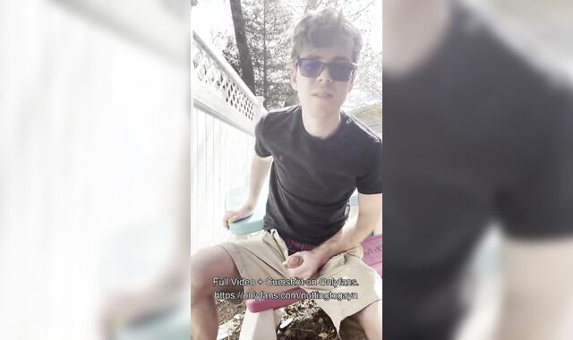 Twink Stroking Off Outdoors in Backyard, Displaying Off Butt + Pissing