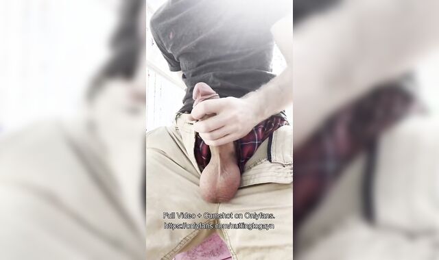 Twink Stroking Off Outdoors in Backyard, Displaying Off Butt + Pissing