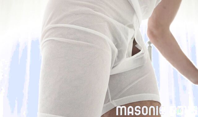 Ultra-Ultra-Cute bony lad is lured and played by suited DILF on a chair