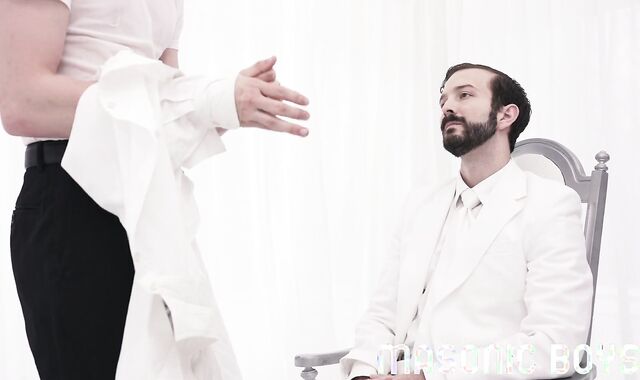 Elder man smooches and drains youthful initiate to secret order