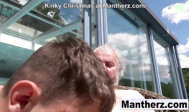 Elderly freak Santa deep fellating on a rosy cigar